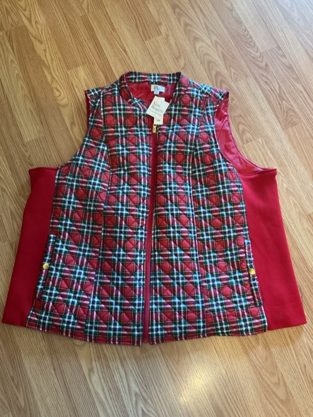 Kim Rogers 3X Red Quilted Plaid Puffer Vest 56X29 Stretch Sides